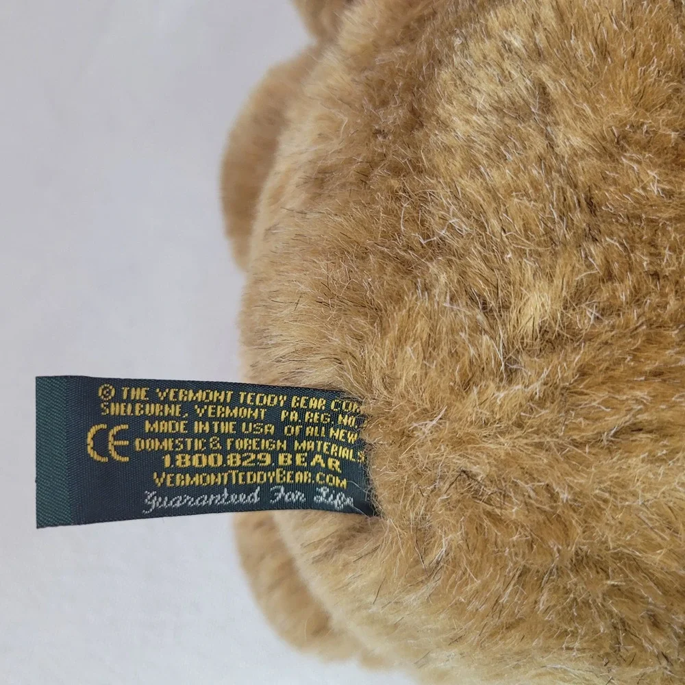 Vermont Teddy Bear Brown Plush Velvet Red Bow Tie Jointed Stuffed Animal